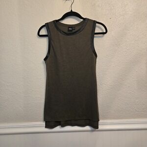 ASOS Tank Top Size 4 Olive Green Lightweight Faux Leather‎ Trim Side Slit